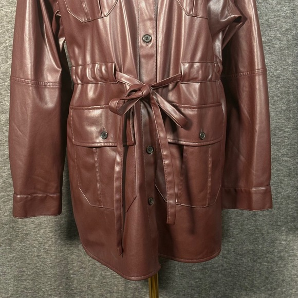 Marissa Webb Faux Leather Shacket Burgundy Long Sleeve Oversized Jacket Size 10 - Picture 4 of 13